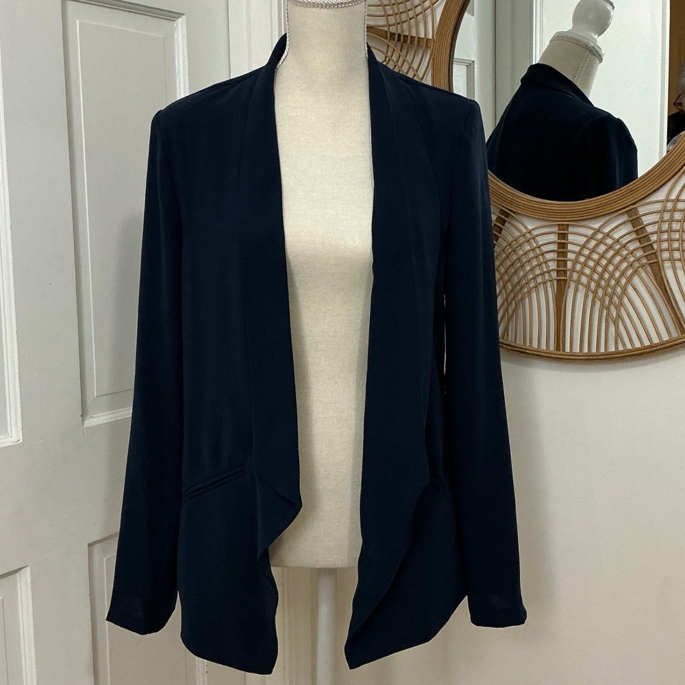 Lulus Miss Punctuality Blazer L Navy Lightweight Capsule Dark Academia NEW